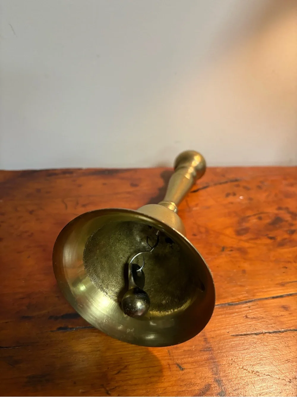 Vintage Brass Hand Bell - Polished Gold Tone 8” Rustic Charm Collectible